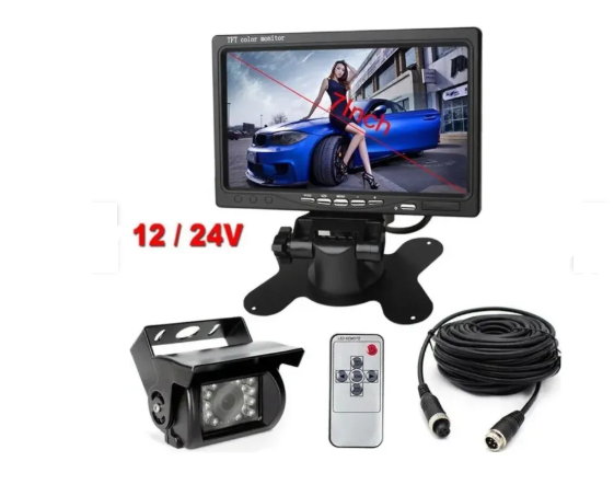 KIT DE RETROCESO PARA AUTO O CAMIÓN PANTALLA Y CAMARA 12V A 24V