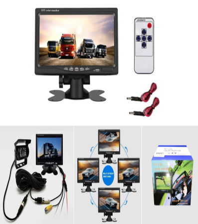 KIT DE RETROCESO PARA AUTO O CAMIÓN PANTALLA Y CAMARA 12V A 24V