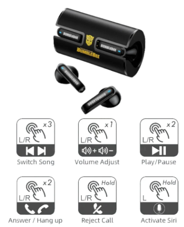 AUDÍFONOS TRANSFORMERS INALÁMBRICOS TF-T02 BLUETOOTH AURICULARES BLACK
