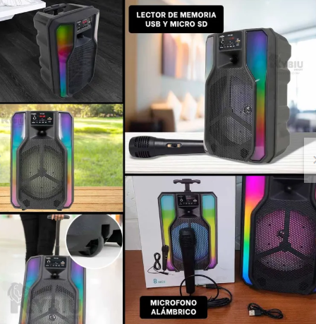 PARLANTE 8 PULGADAS CON LUCES RGB