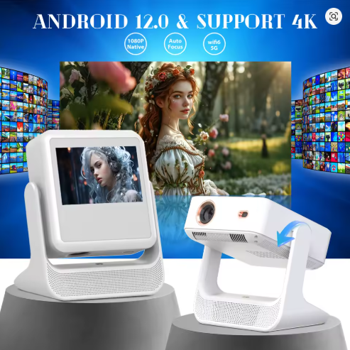 Proyector de pantalla táctil 4K: pantalla dual, portátil, juegos y karaoke, HDMI/USB, inalámbrico BT/WiFi, experiencia de cine en casa